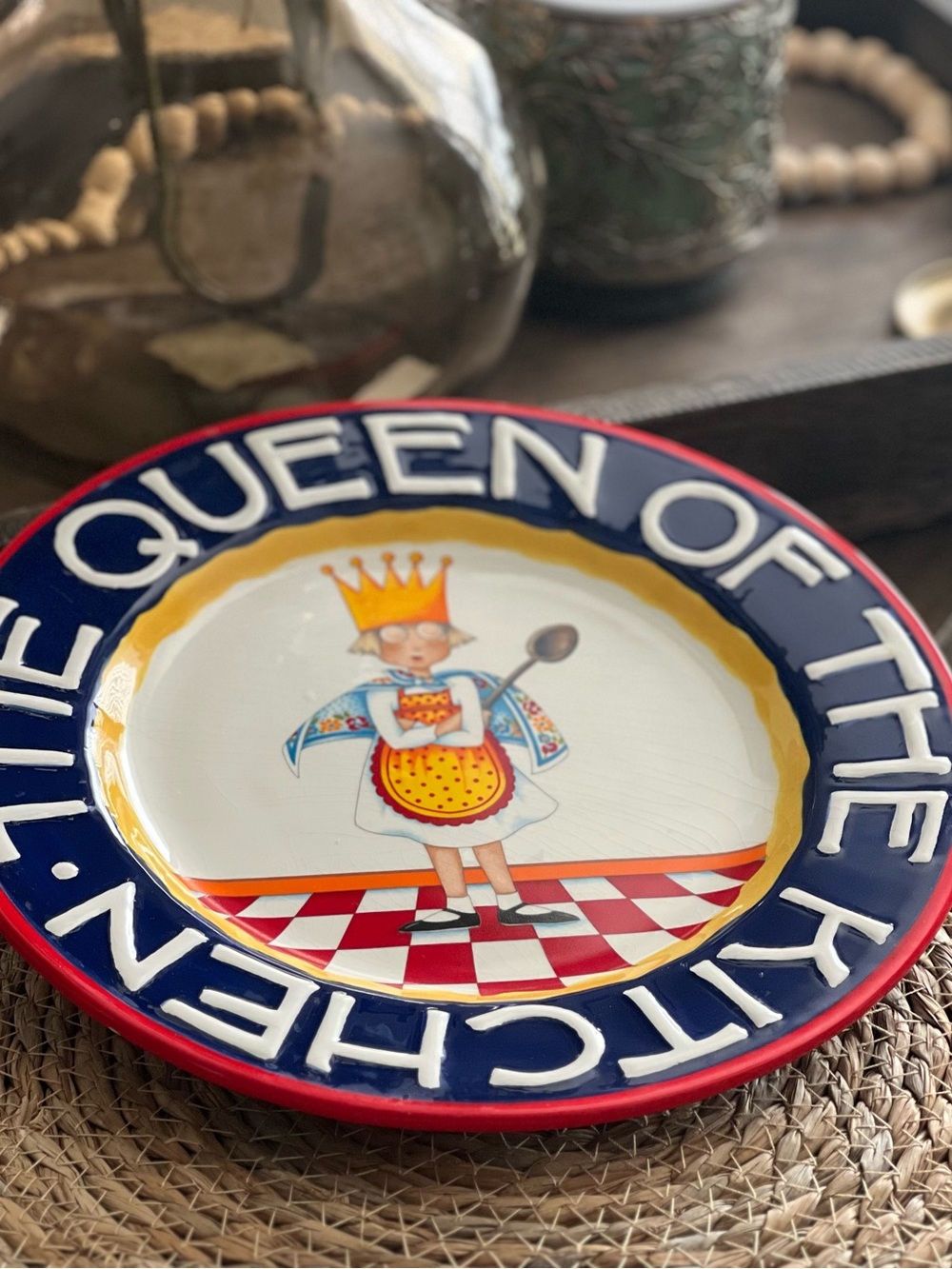 Mary Engelbreit Queen of the Kitchen Decorative Plate - Blue/Red/Yellow